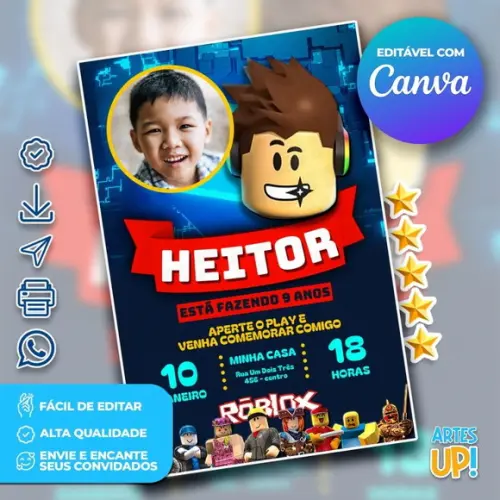 Convite de Aniversário Roblox com Foto