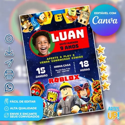 Convite de Aniversário Roblox com Foto