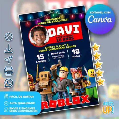 Convite de Aniversário Roblox com Foto