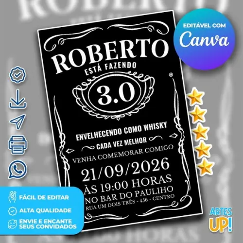 Convite de Aniversário Rótulo Whisky Jack Daniels