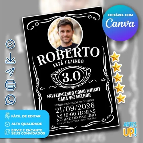 Convite de Aniversário Rótulo Whisky Jack Daniels com Foto