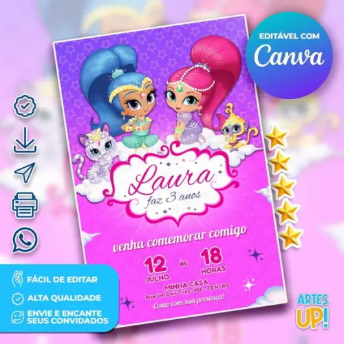 Convite de Aniversário Shimmer And Shine