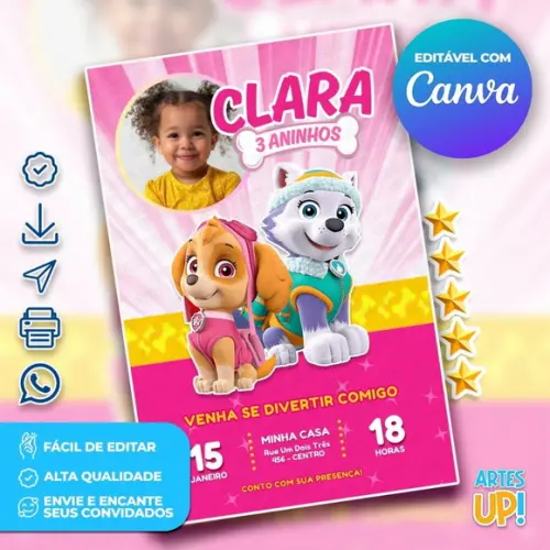 Convite de Aniversário Skye e Everest com Foto