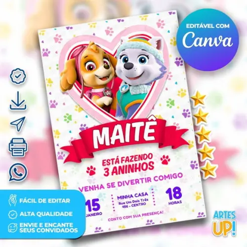 Convite de Aniversário Skye e Everest