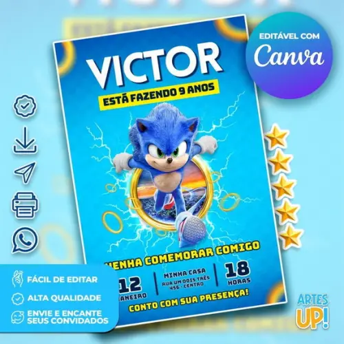 Convite de Aniversário Sonic