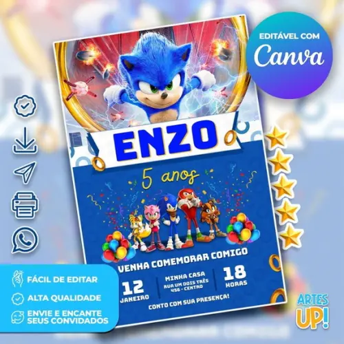 Convite de Aniversário Sonic