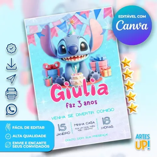 Convite de Aniversário Stitch
