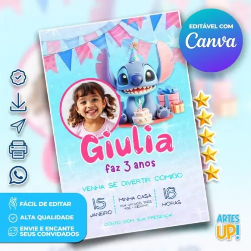 Convite de Aniversário Stitch com Foto