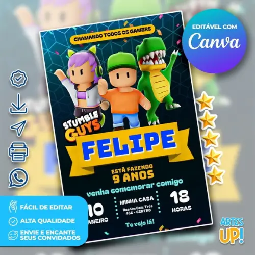 Convite de Aniversário Stumble Guys