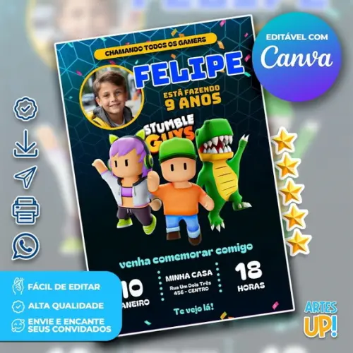 Convite de Aniversário Stumble Guys com Foto