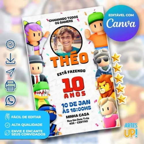Convite de Aniversário Stumble Guys com Foto