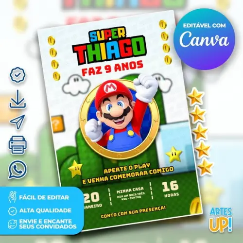 Convite de Aniversário Super Mario