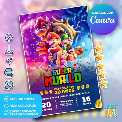 Convite de Aniversário Super Mario Bros