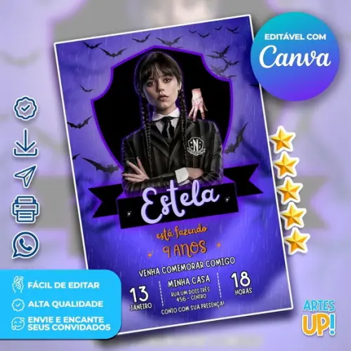 Convite de Aniversário Wandinha