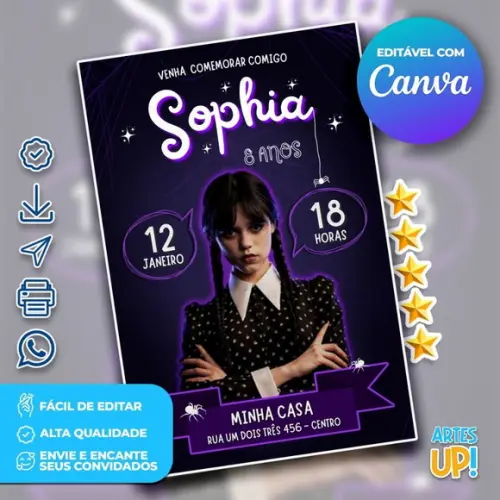 Convite de Aniversário Wandinha