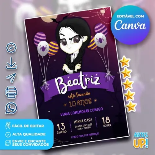 Convite de Aniversário Wandinha