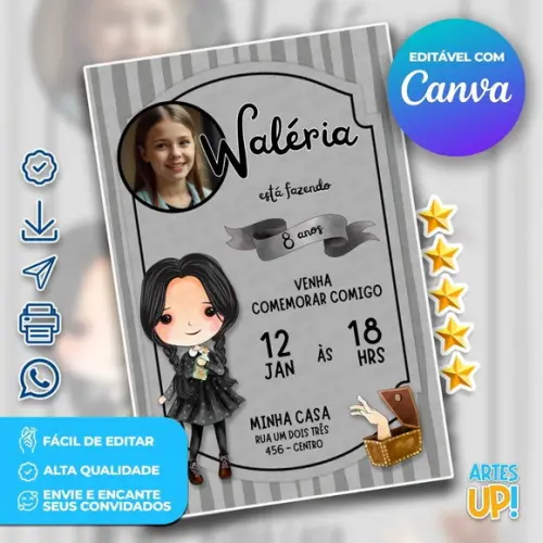 Convite de Aniversário Wandinha com Foto