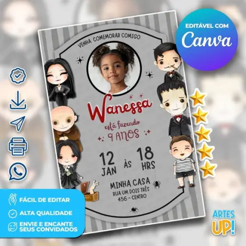 Convite de Aniversário Wandinha com Foto