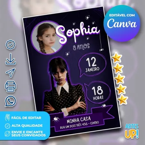 Convite de Aniversário Wandinha com Foto