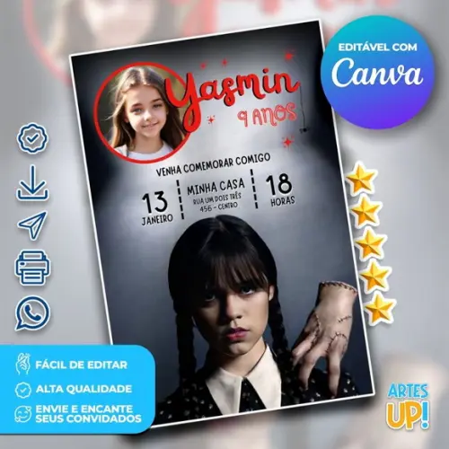 Convite de Aniversário Wandinha com Foto