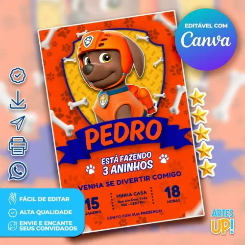 Convite de Aniversário Zuma Patrulha Canina