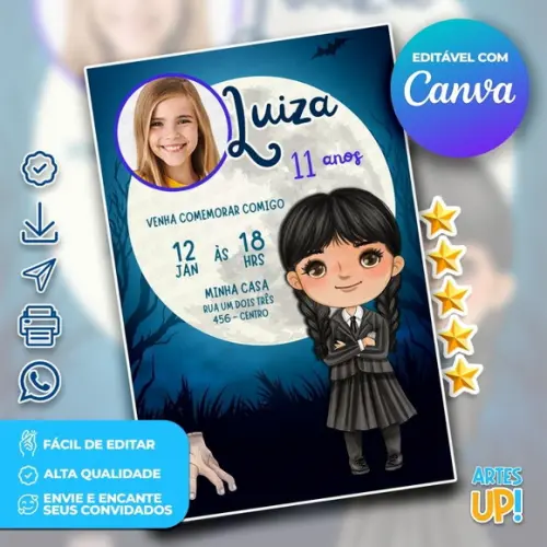 Convite de Aniversário Wandinha com Foto