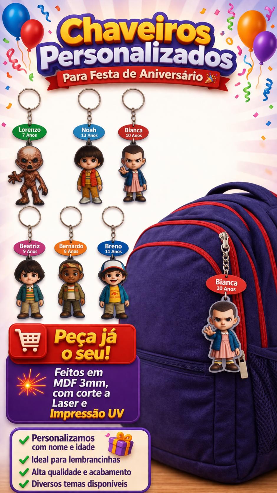 15 Chaveiros Personalizados Estilo Stranger Things
