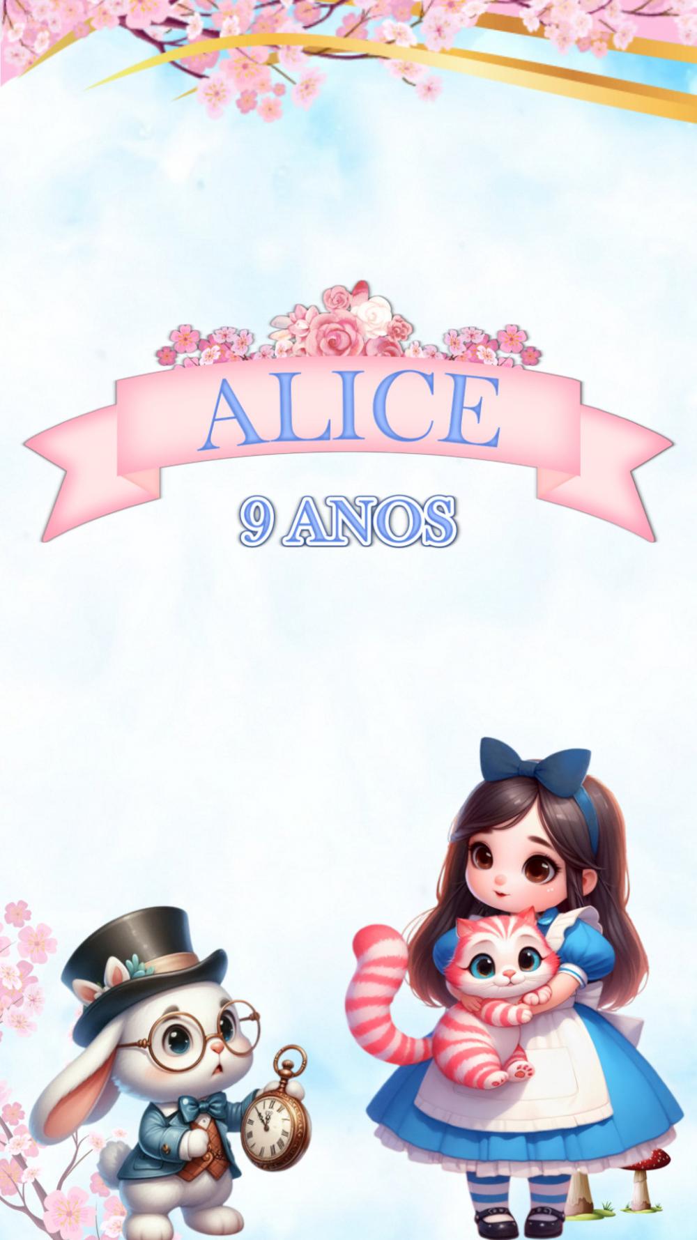 Convite Animado Alice no País das Maravilhas Morena