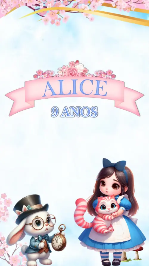 Convite Animado Alice no País das Maravilhas Morena