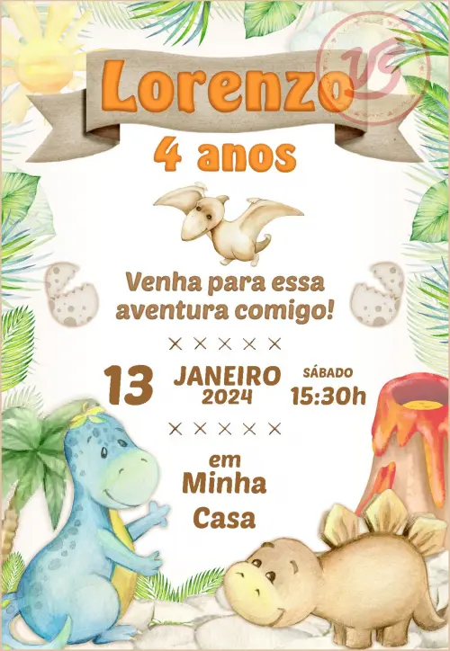 Convite Digital Dino Baby - MD2