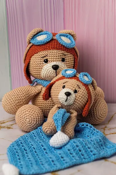 Urso e Naninha Aviador Amigurumi