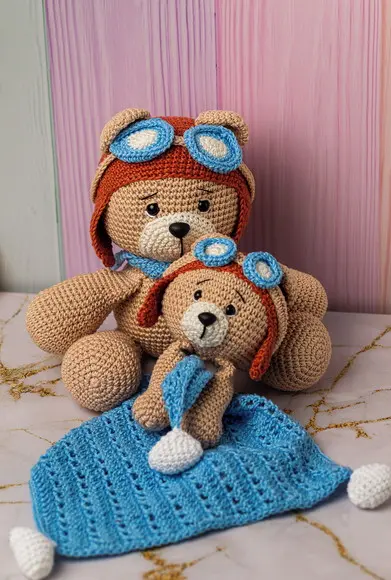 Urso e Naninha Aviador Amigurumi