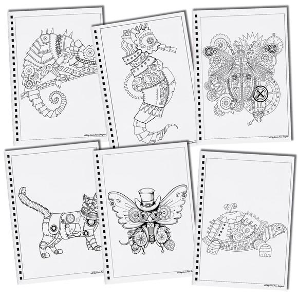 Arquivo Digital Livro de Colorir Arte Steampunk Animais