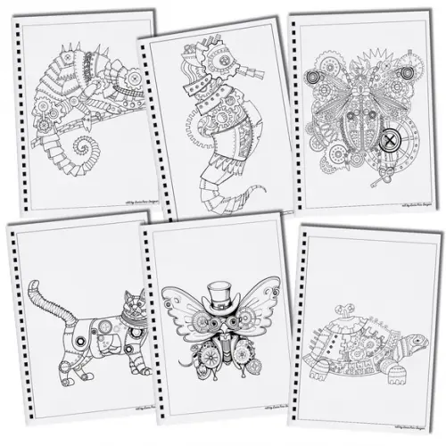 Arquivo Digital Livro de Colorir Arte Steampunk Animais