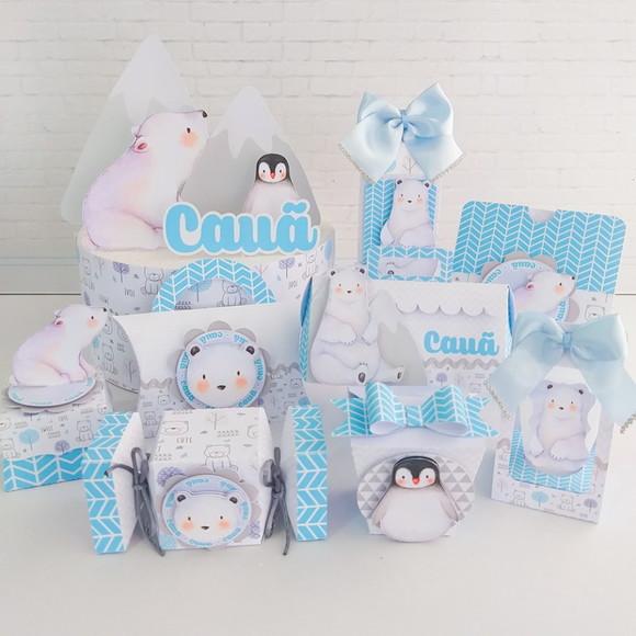 Kit 30 Caixinhas Tema Urso Polar