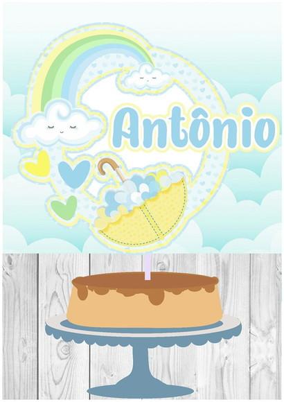 TOPO DE BOLO CIRCULAR CHUVA DE AMOR MENINO