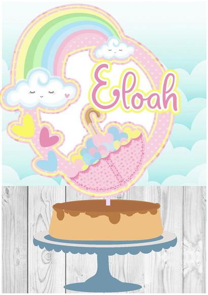 TOPO DE BOLO CIRCULAR CHUVA DE AMOR MENINA