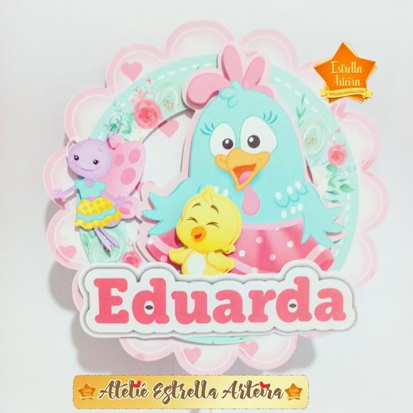 TOPO DE BOLO GALINHA PINTADINHA ROSA