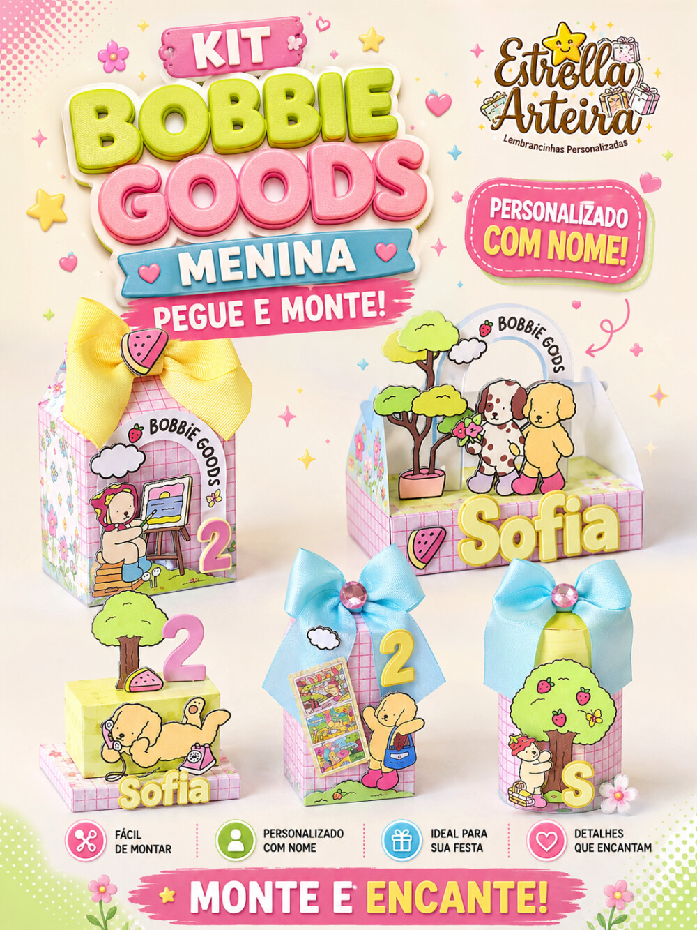 30 Caixinhas PEGUE E MONTE  - Tema Bobbie Goods menina