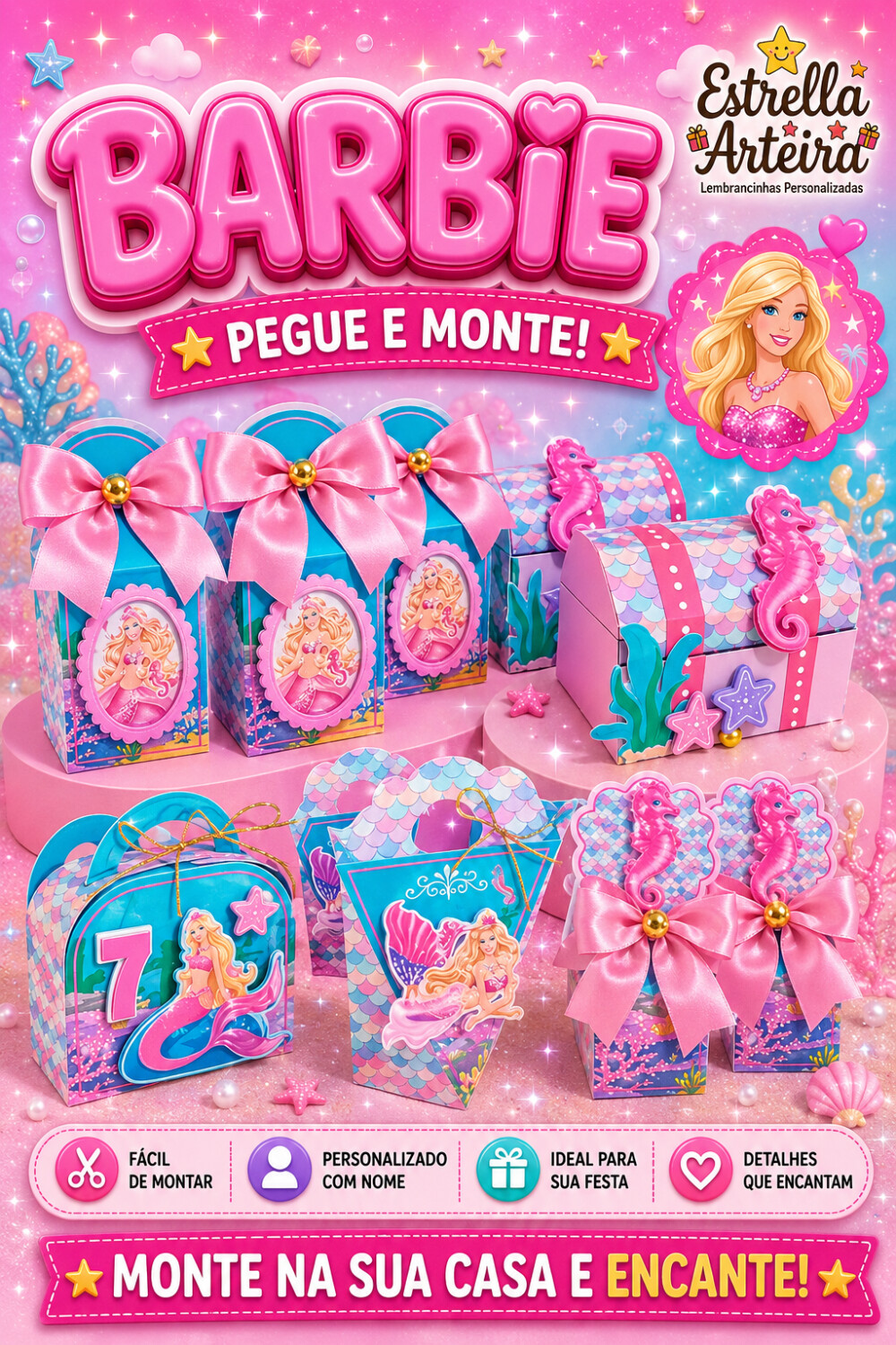 30 Caixinhas PEGUE E MONTE - Tema BARBIE