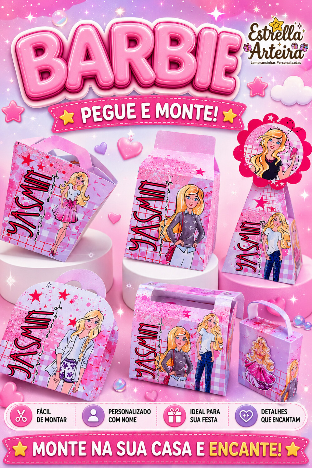 30 Caixinhas PEGUE E MONTE - Tema BARBIE