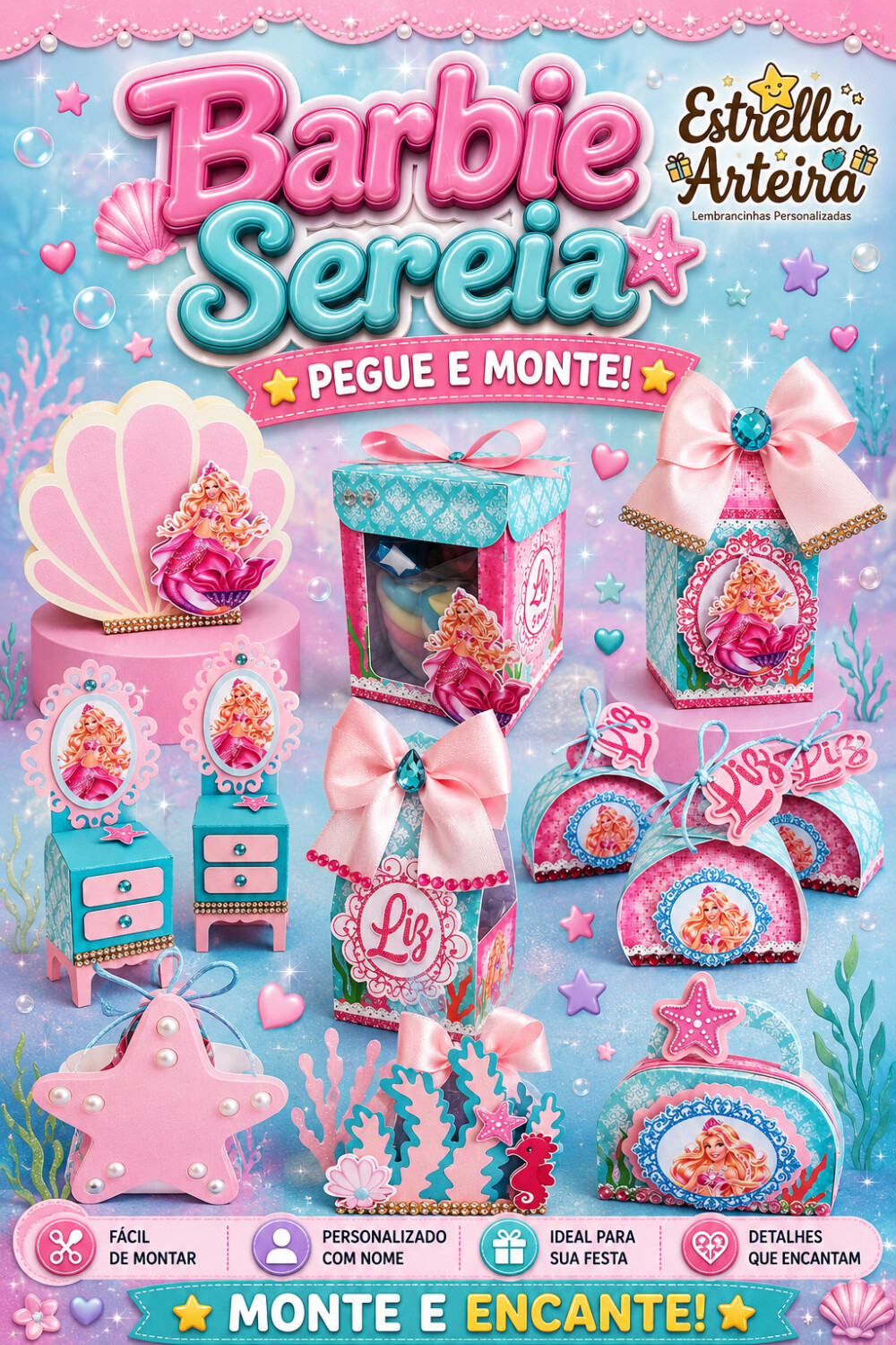 30 Caixinhas PEGUE E MONTE - Tema BARBIE