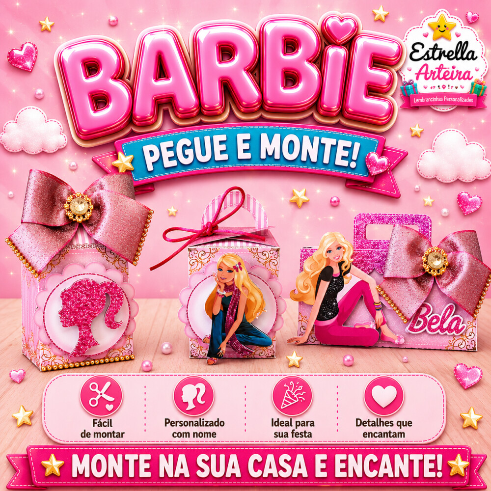 30 Caixinhas PEGUE E MONTE - Tema BARBIE