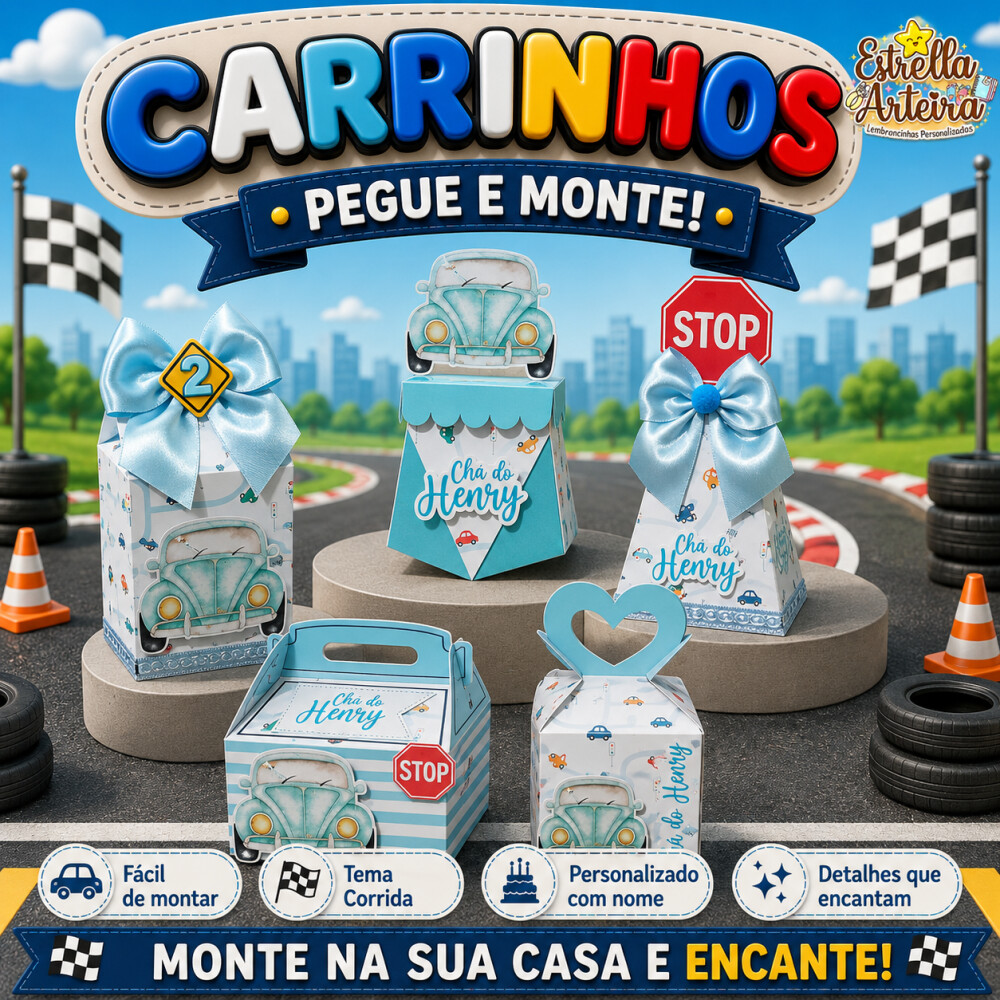 30 Caixinhas PEGUE E MONTE - Tema Carrinhos