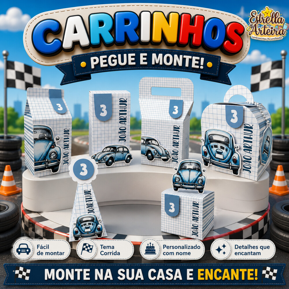 30 Caixinhas PEGUE E MONTE - Tema Fusquinha - carros