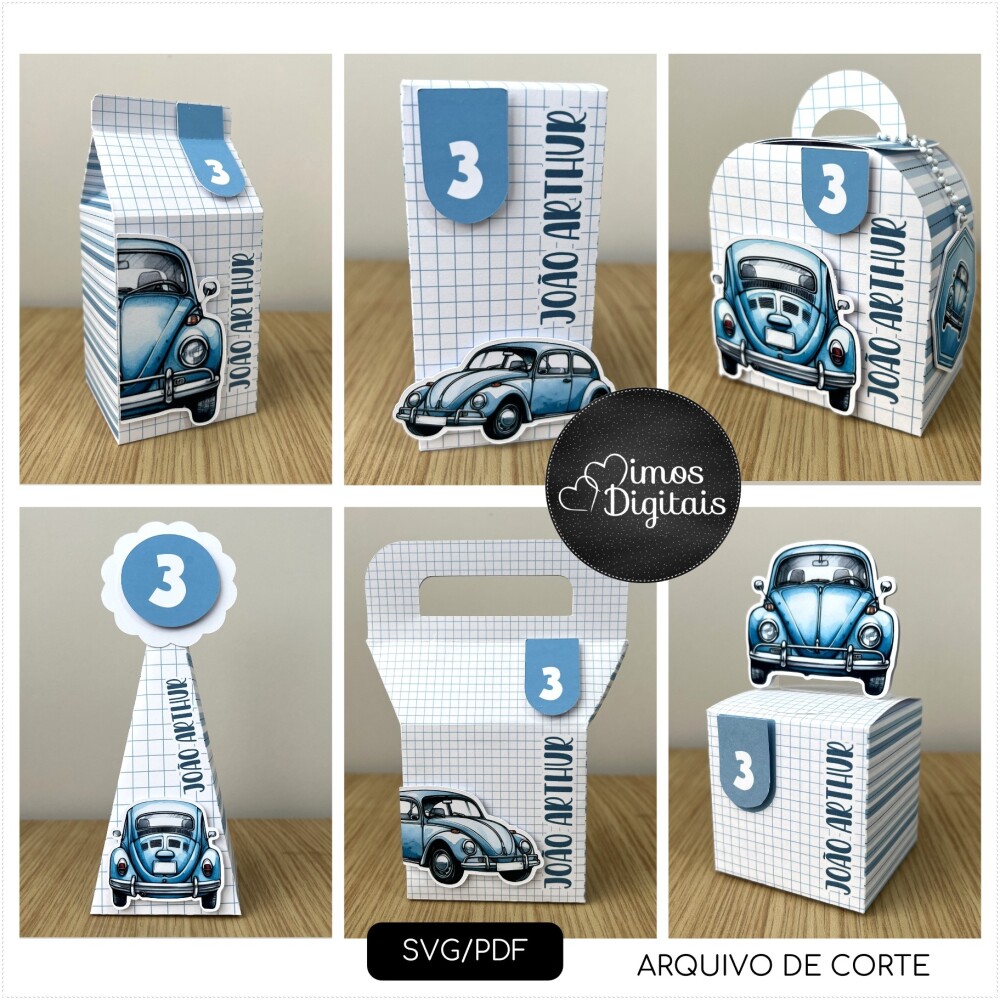 30 Caixinhas PEGUE E MONTE - Tema Fusquinha - carros