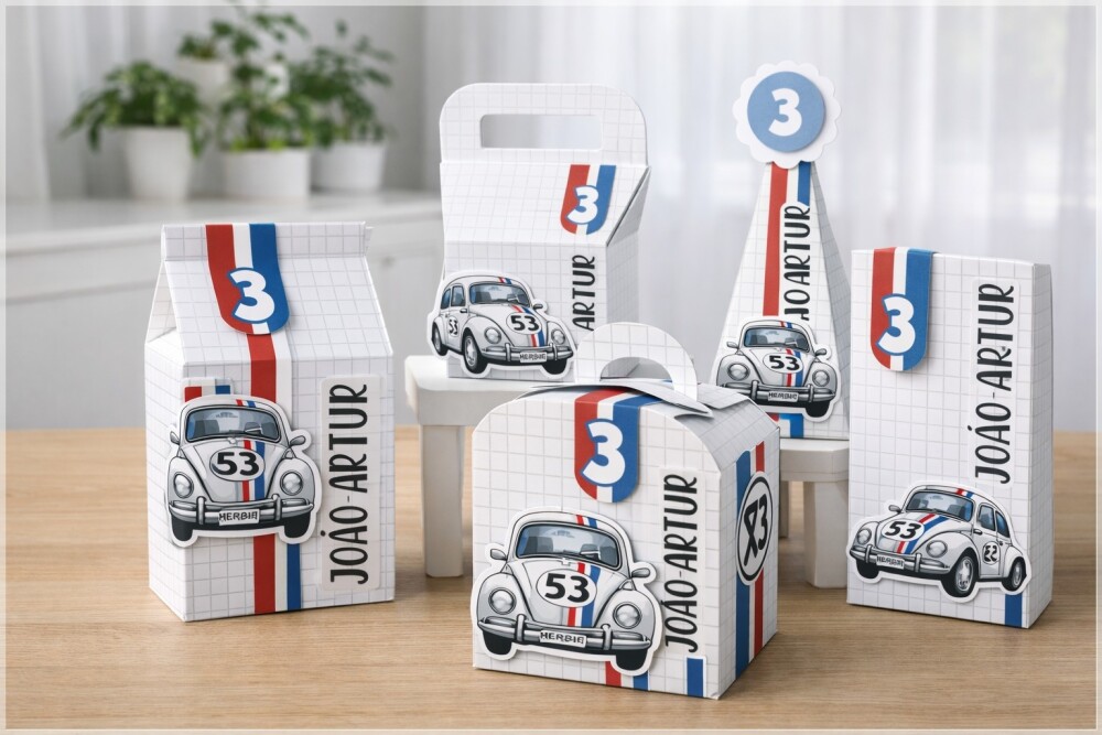 30 Caixinhas PEGUE E MONTE - Tema Fusquinha - carros