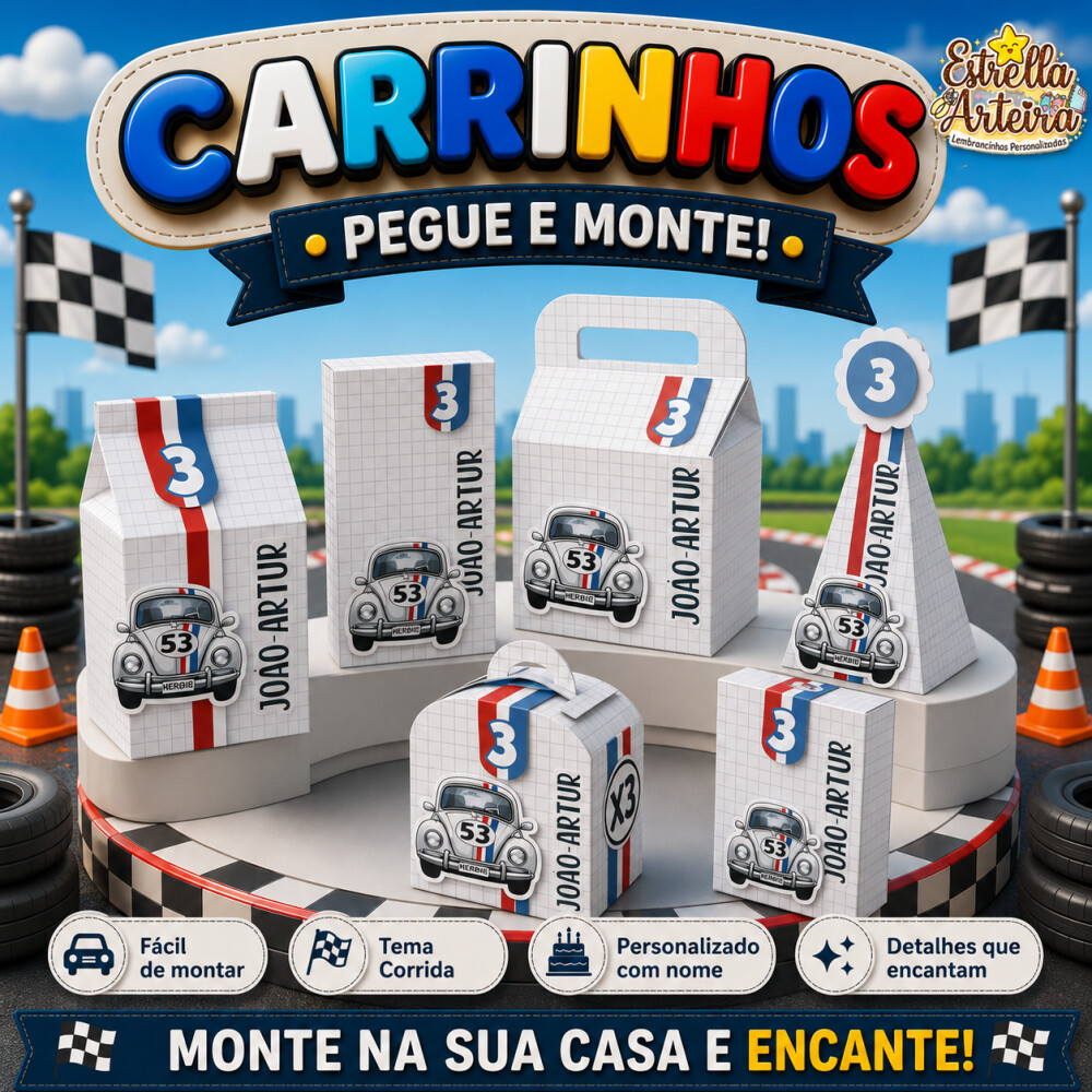 30 Caixinhas PEGUE E MONTE - Tema Fusquinha - carros