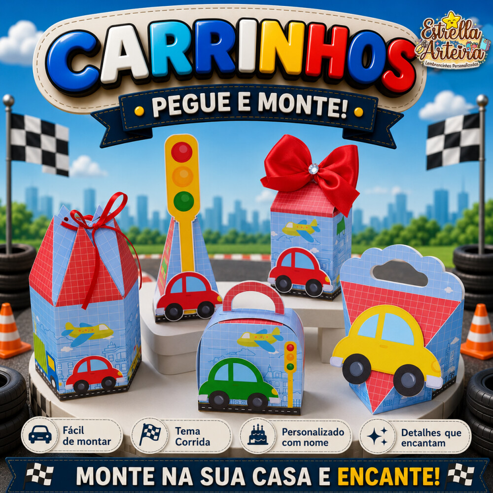 30 Caixinhas PEGUE E MONTE - Tema Carros