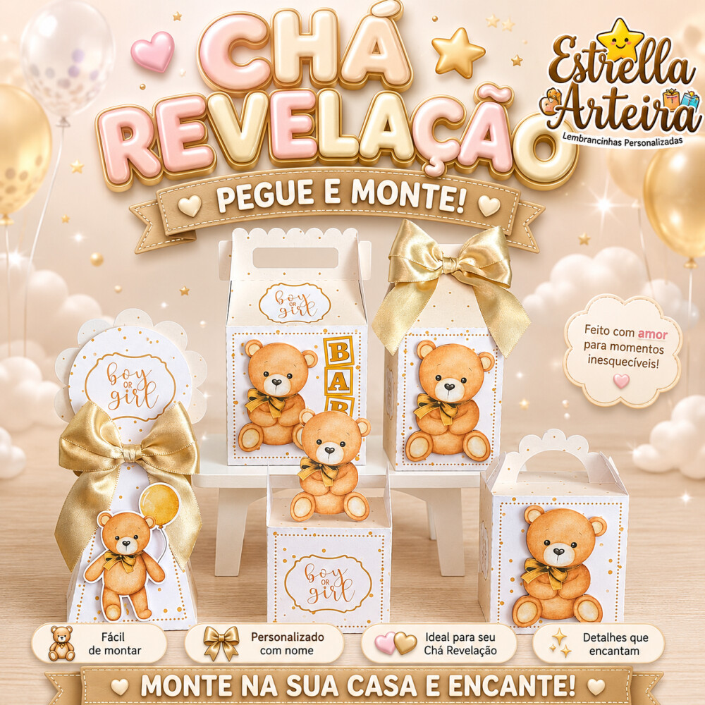 30 Caixinhas PEGUE E MONTE - Tema Chá Revelação